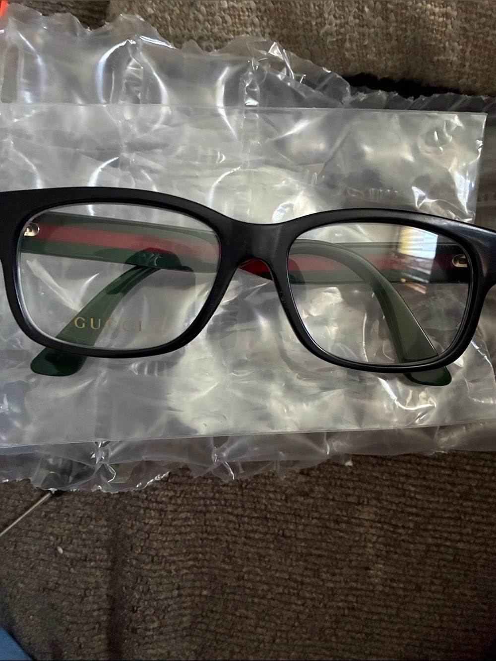 Gucci Black Frames with Green Temples and Red Stripe Men's Glasses